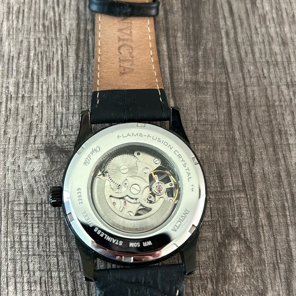 Invicta|Genuine Calf Leather Band Black Stainless Steel Watch- Objet d’Art - Picture 4 of 9